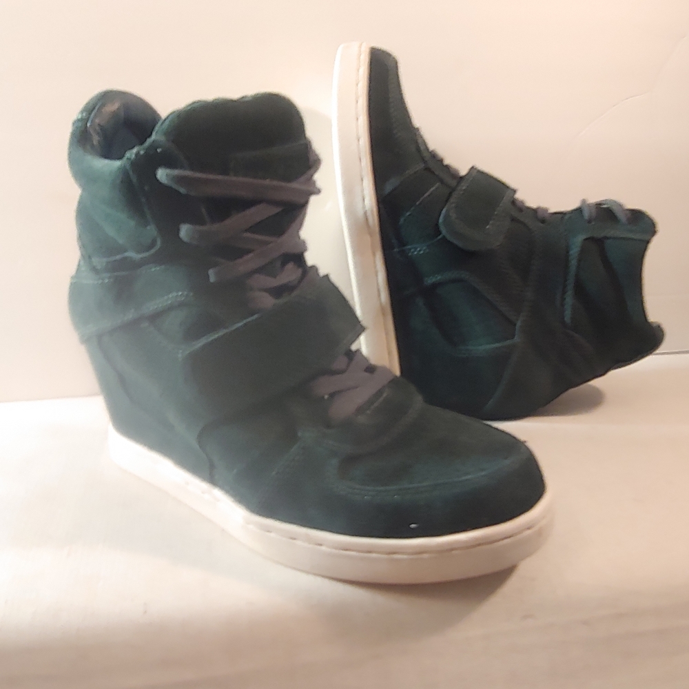Ash Platform High Top Sneakers Suede Green Size 8
